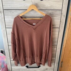 SO Chocolate V-Neck Knit Pullover